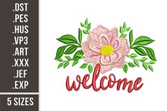 Welcome Sign with Flowers | Embroidery Design Product Image 1