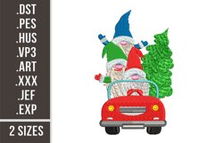 Christmas Gnomes in a Car | Machine Embroidery Design Product Image 1