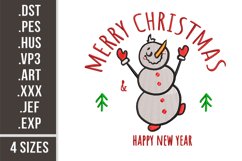 Merry Christmas and Happy New Year Snowman | Embroidery Product Image 1