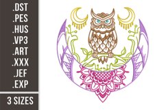 Owl Sitting on a Moon | Bird Boho Embroidery Product Image 1