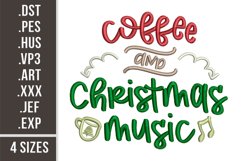 Coffee and Christmas Music | Embroidery Design Product Image 1