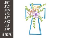 Christian Cross with Flowers| Religious Embroidery Product Image 1