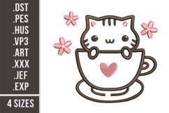 Cute Kitten in a Cup | Kawaii Embroidery Product Image 1