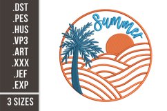 Round Summer Sign | Palm With Sunset Embroidery Product Image 1