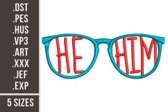 He/Him Glasses | Machine Embroidery Design Product Image 1
