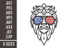 Lion With Patriotic Sunglasses | 4th of July Embroidery Product Image 1