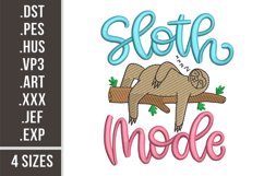 Sloth Mode | Laziness Embroidery Design Product Image 1