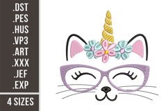 Kawaii Cat Unicorn | Machine Embroidery Design Product Image 1