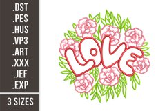 Love Floral Lettering Embroidery Design Product Image 1