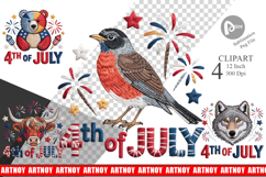 4th of July Embroidery Animal Clipart Product Image 1