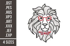 Lion In Glasses Outline | Animal Embroidery Product Image 1
