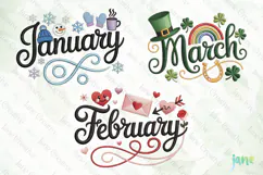 Embroidery Calendar Months Of The Year Clipart Product Image 1