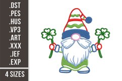 Gnome Holding Shamrocks | St. Patrick's Day Embroidery Product Image 1