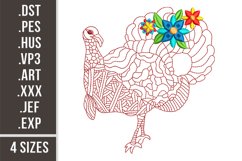 Floral Turkey | Redwork Embroidery Design Product Image 1