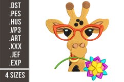 Giraffe With Flowers and Glasses | Embroidery Design Product Image 1