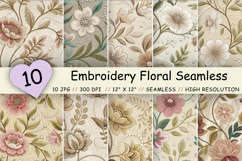 Embroidery Floral Seamless Pattern Bundle, Embroidered Flowers with Pearls Digital Paper, Elegant Fabric Design for Junk Journal