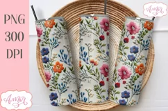 Embroidery floral tumbler wrap PNG for sublimation Product Image 1