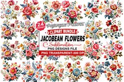 Embroidery Jacobean flowers Sublimation Clipart Bundle Product Image 1