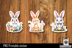 Easter bunny stickers. Eggs, rabbit and flowers Sticker PNG Product Image 1