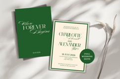 Emerald green and cream wedding invitation suite, luxury old money wedding invite template, elegant editable Canva wedding stationery bundle