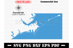 Emerald Isle NC Ocean Map Silhouette SVG PNG DXF EPS PDF Product Image 1