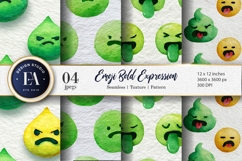 Bold Expression Emoji Face Watercolor Seamless Digital Paper Product Image 1
