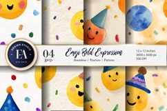 Artistic Watercolor Clown Faces Seamless Digital Paper Product Image 1