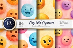 Emoji Expression Bold Watercolor Face Digital Paper Product Image 1