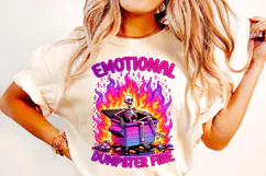 Emotional Dumpster Fire PNG, Funny Skeleton PNG, Sarcastic Product Image 1
