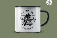 Enamel mug mockup with Adventure Logo Vintage Camp Badge Template against green background