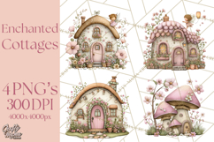 Enchanted Fairy Cottages Clipart PNG, Pastel Woodland Product Image 1