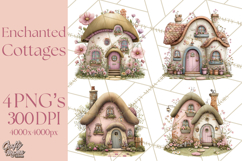 Enchanted Fairy Cottages Clipart PNG, Pastel Woodland Product Image 1