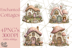 Enchanted Fairy Cottages Clipart PNG, Pastel Woodland Product Image 1