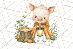 Woodland Witch Animals Clipart, Whimsical Halloween PNG Product Image 5