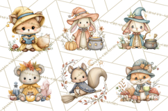Woodland Witch Animals Clipart, Whimsical Halloween PNG Product Image 3