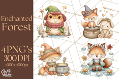 Woodland Witch Animals Clipart, Whimsical Halloween PNG Product Image 1
