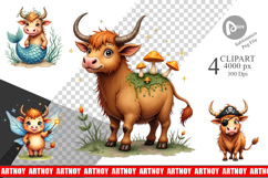 Enchanted Highland Cow Clipart Product Image 1