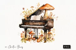 Watercolor Mushroom Piano Clipart | Forest Clipart Product Image 1