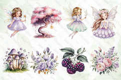 Enchanted Purple Fairies Garden Clipart Bundle Product Image 2