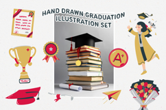 Red Gold Cute Hand Drawn Graduation Illustration Set Product Image 6