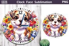 English Bulldog Clock Face| Dog Floral Clock Sublimation Product Image 1