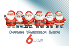 Charming Watercolor Santas Stands Cheerfully in Bright Color Product Image 1