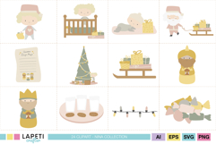 Digital Epiphany clipart set showing the Magi, nativity, and baby characters in a warm Christmas theme.