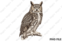 vintage great horned owl PNG Product Image 1