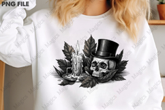 vintage human skull wearing leaves PNG Product Image 3