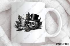 vintage human skull wearing leaves PNG Product Image 4