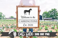 Horse themed welcome svg shown on a square farmhouse sign