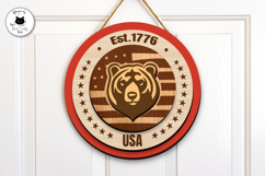 Round Patriotic Bear Sign SVG | Layered USA Sign Laser Cut Product Image 4