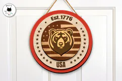Round Patriotic Bear Sign SVG | Layered USA Sign Laser Cut Product Image 4