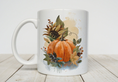 Watercolor pumpkin with fall flowers, acorns and berries Product Image 3